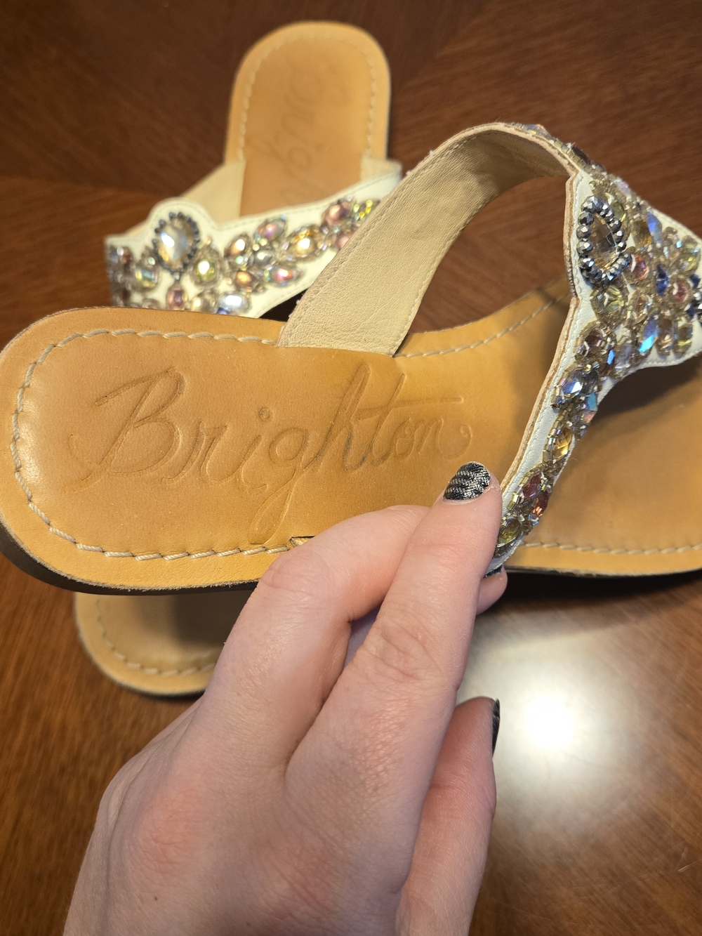 Brighton Ivory Jeweled Thong Sandals - Picture 2 of 3